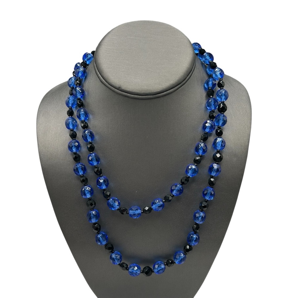 Art Deco Vintage Sapphire and Black Glass Flapper Necklace